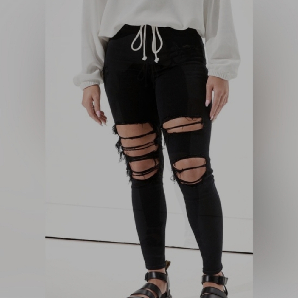 AE Next Level Stretch Distressed Curvy High Rise Jeggings, 6 Extra Short